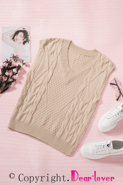 V-Neck Twist Knitted Vest Sweater